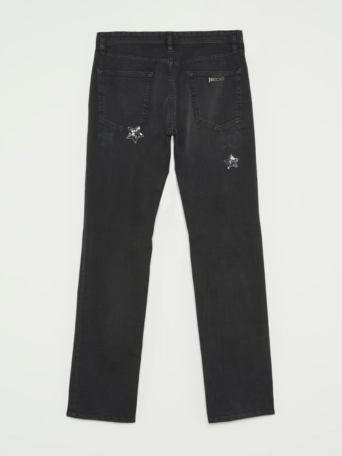 Black Sequin Star Detail Pants