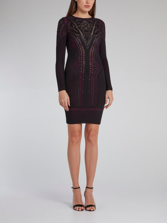 Burgundy Multi-Stud Knit Dress