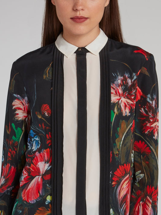 Painted Floral Print Pleat Panel Shirt