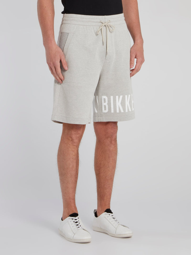 Beige Statement Drawstring Sweatshorts