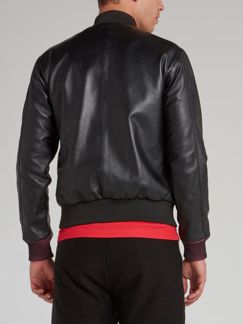 Black Logo Tape Leather Jacket