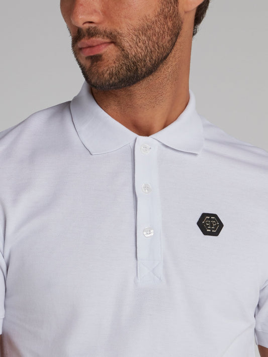 White Rear Studded Skull Polo Shirt