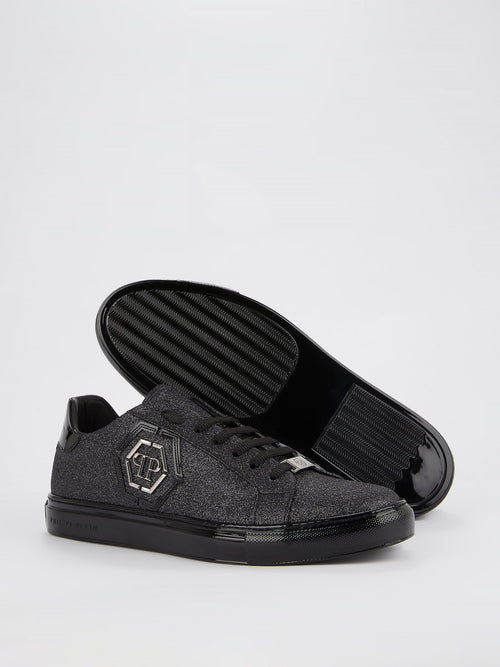 Black Low Top Glitter Sneakers