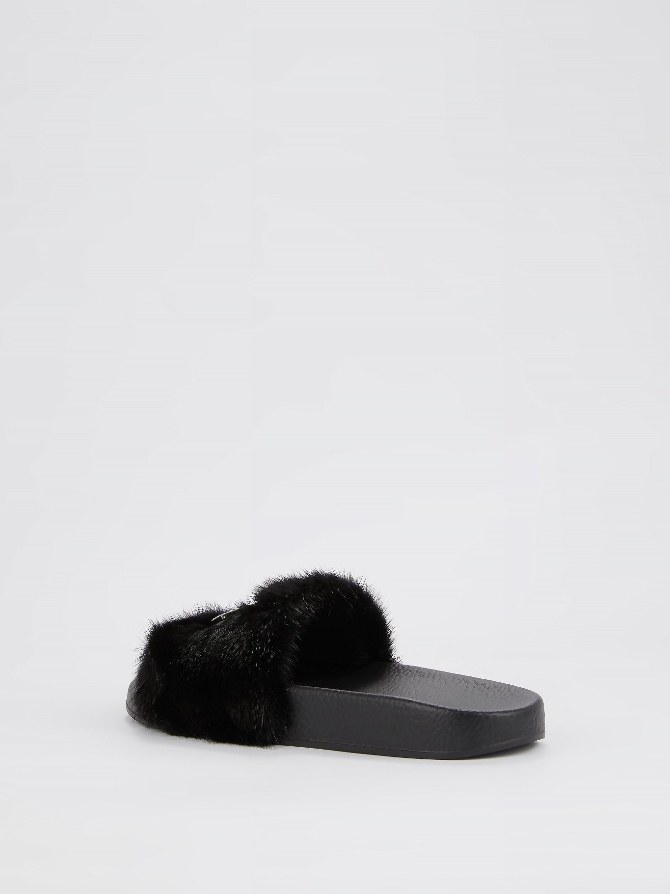 Black Crystal Monogram Fur Slides