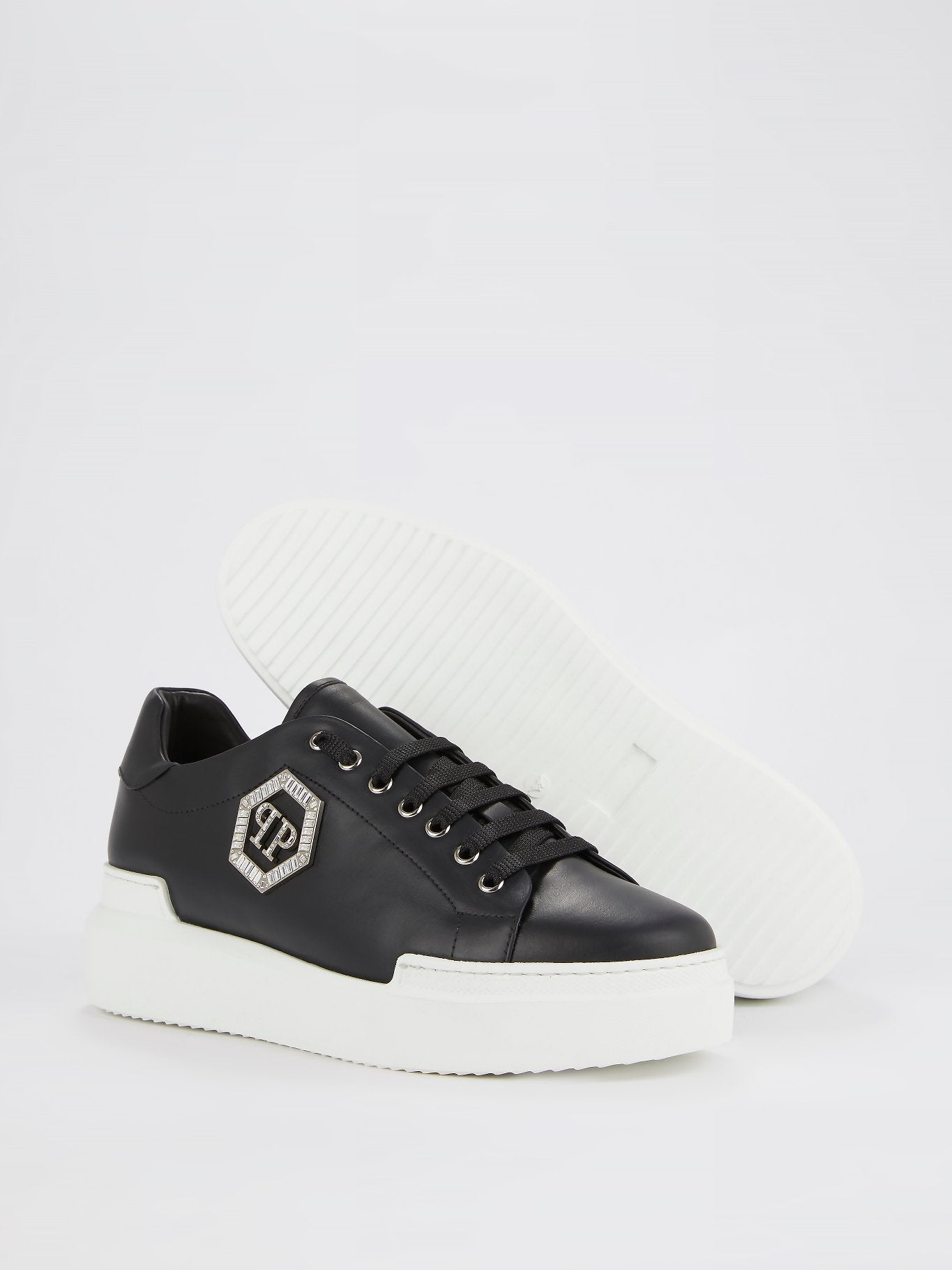 Black Crystal Monogram Leather Sneakers