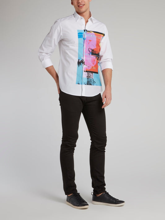 White Abstract Panel Shirt