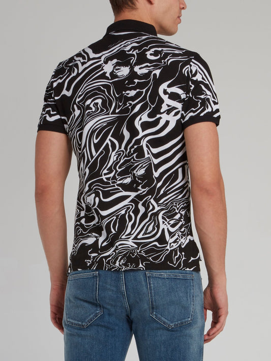 Black Marble Print Polo Shirt