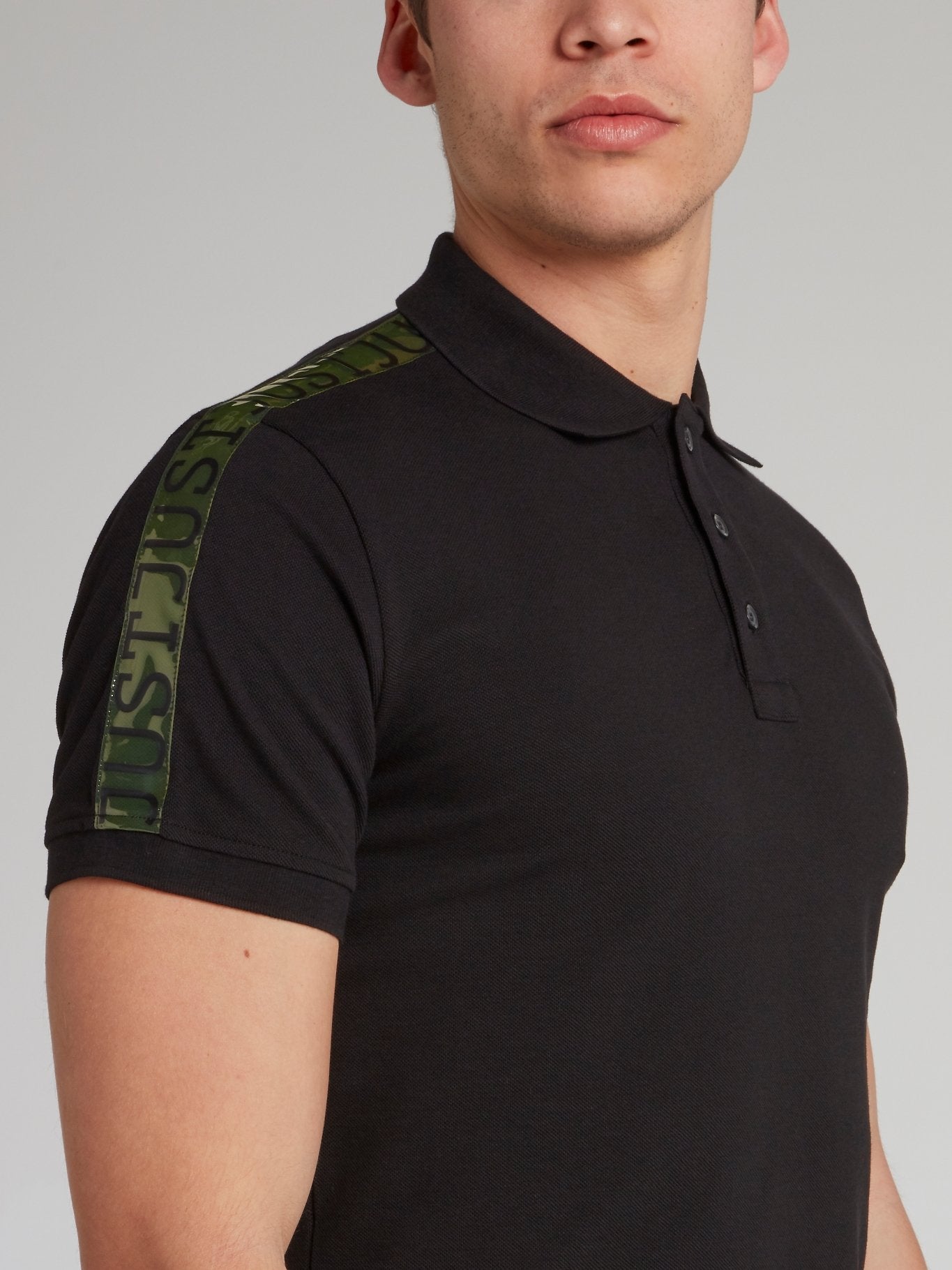 Black Logo Tape Shoulder Polo Shirt