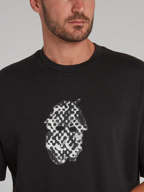 Black Abstract Print Cotton T-Shirt