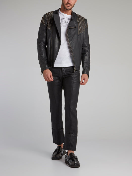 Black Spike Studded Leather Jacket