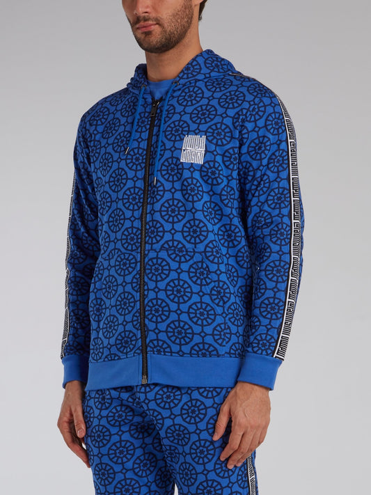 Blue Mosaic Print Zip Up Sweatshirt