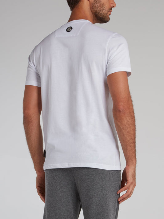 White Multi-Stud Platinum Skull T-Shirt