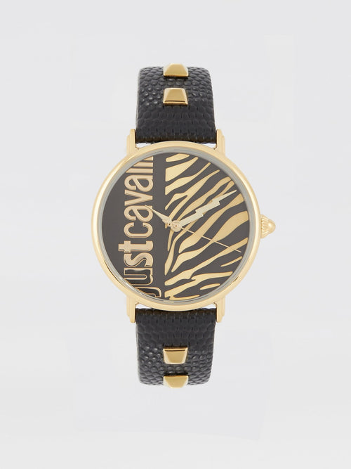 Black Zebra Effect Leather Watch