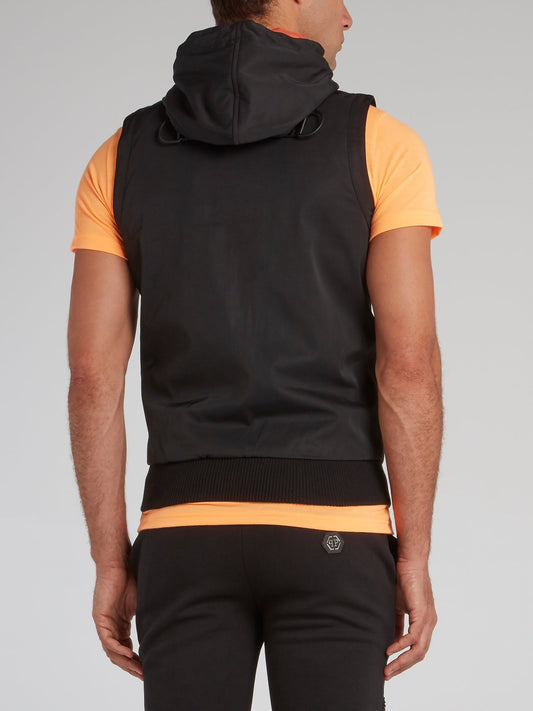 Black Contrast Hooded Vest