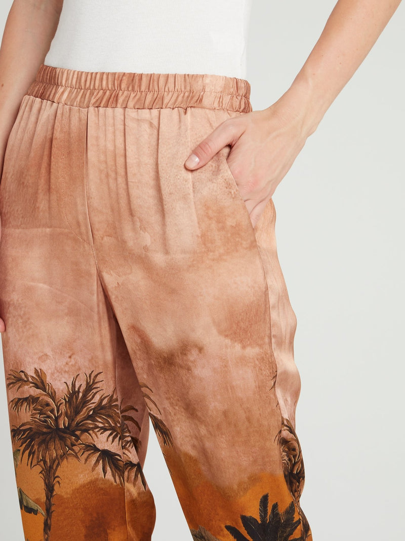Tropical Print Tapered Pants