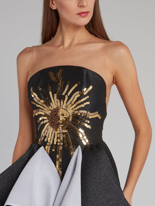 Black Illusion Neckline Sequin Detail Gown