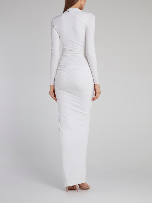 White Crystal Embellished Wrap Gown