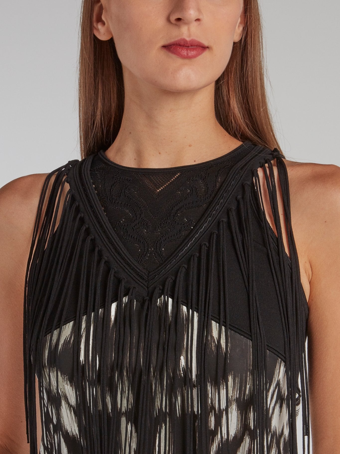 Black Fringe Detail Pencil Dress