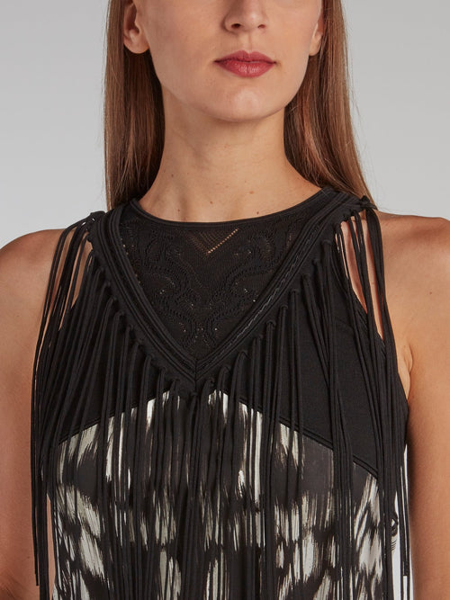 Black Fringe Detail Pencil Dress