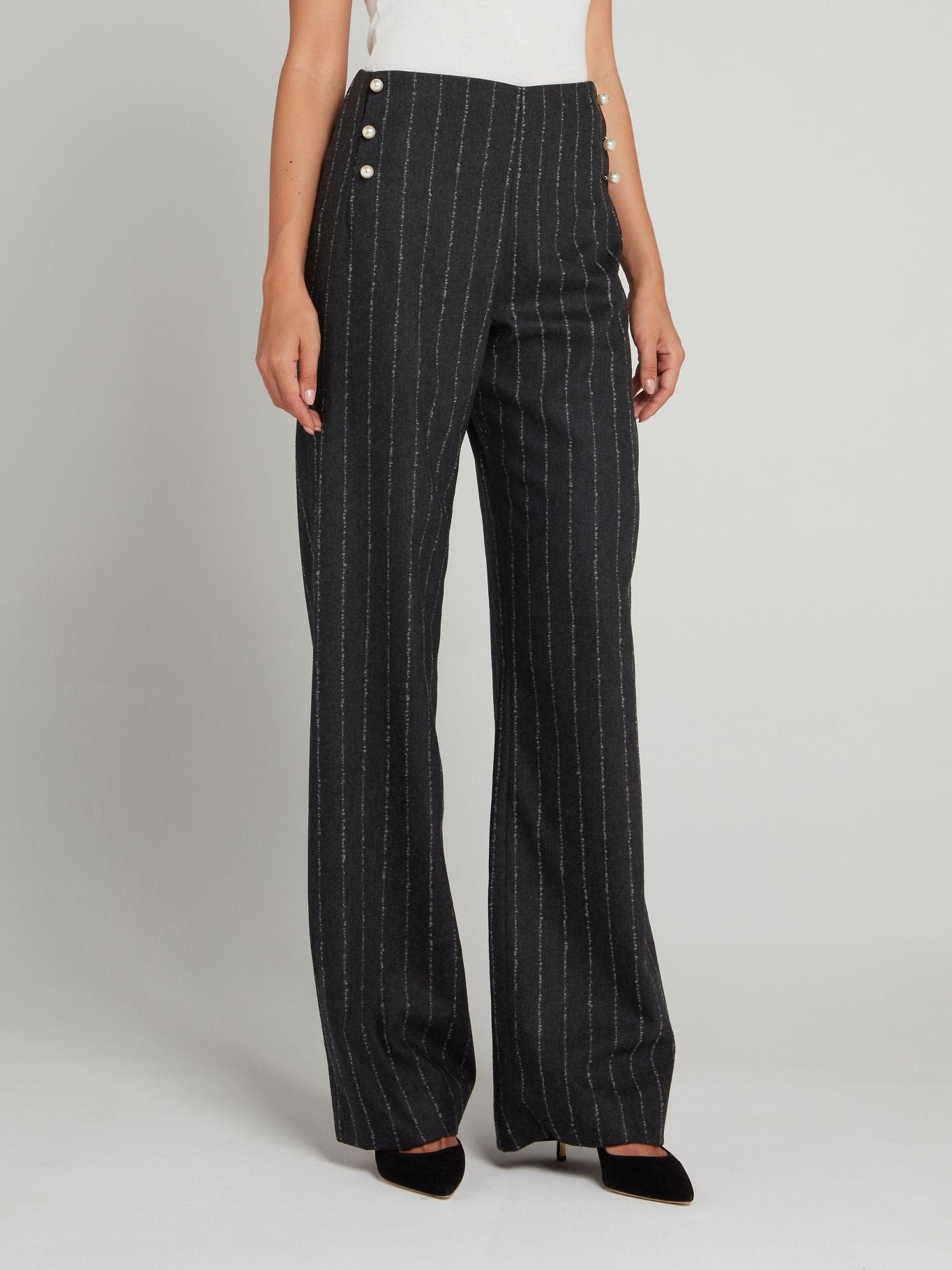 Grey Pinstripe Wide Leg Pants