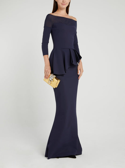Nabelle Illusion Navy Off-The-Shoulder Maxi Dress