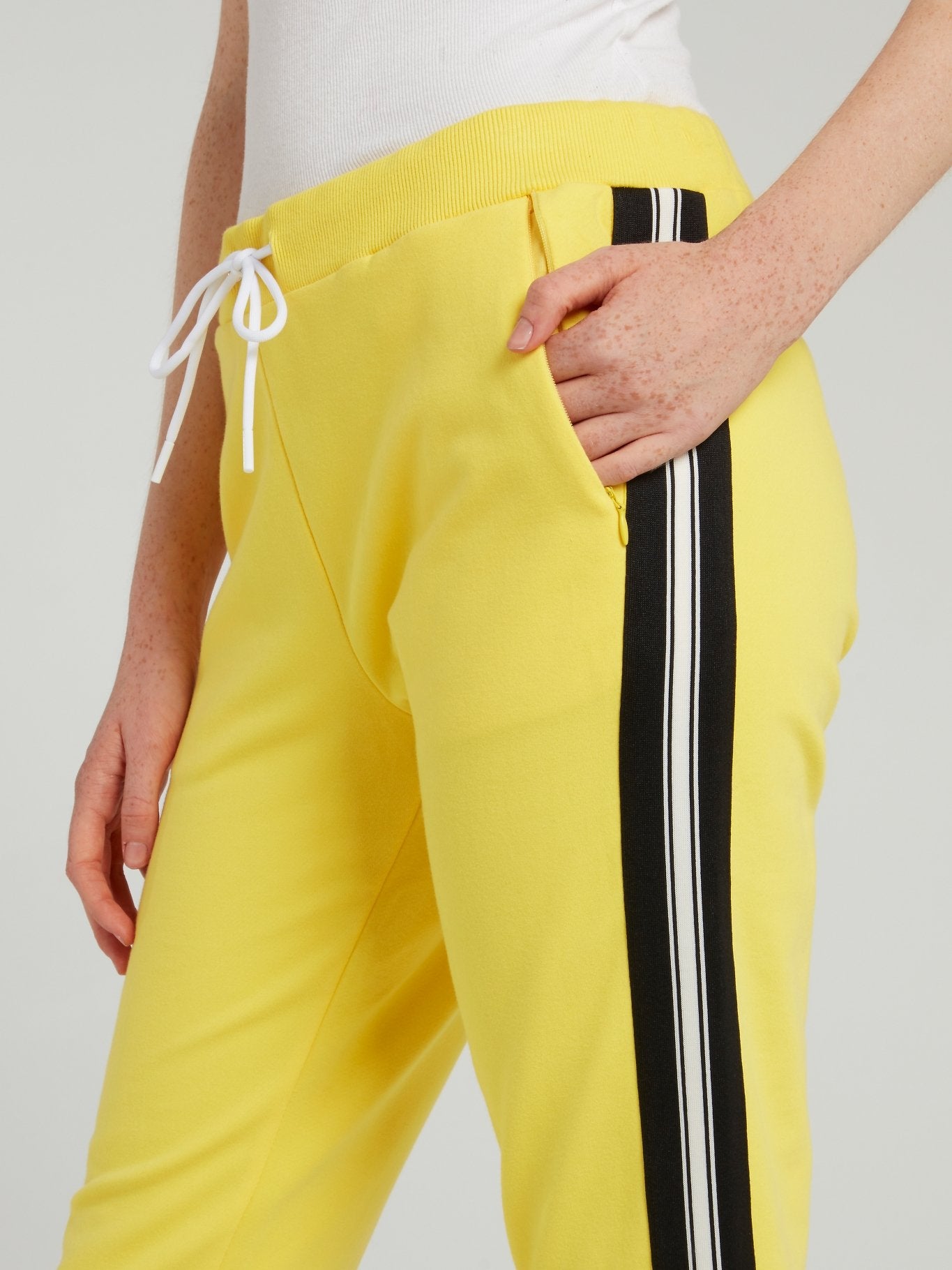 Yellow Drawstring Side Stripe Sweatpants