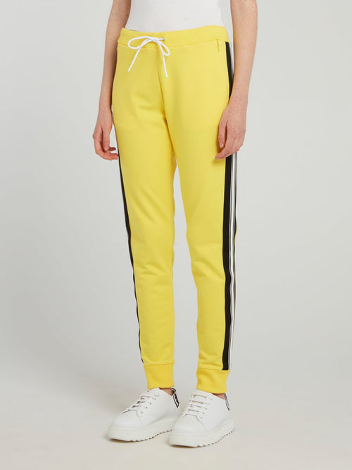 Yellow Drawstring Side Stripe Sweatpants