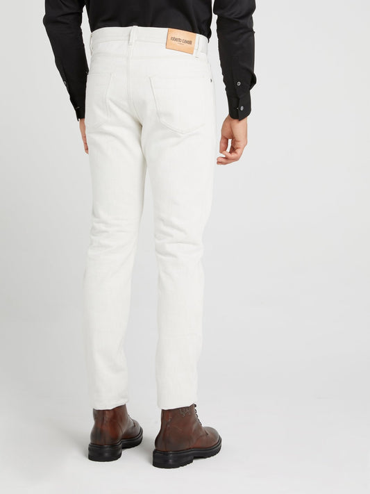 White Slim Fit Woven Trousers