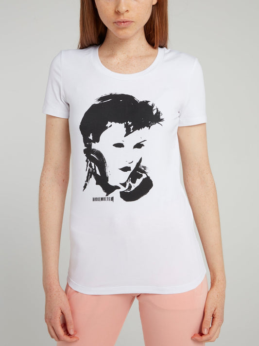 White Portrait Print T-Shirt