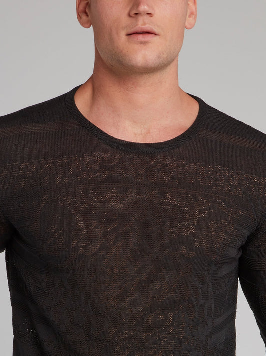 Black Crewneck Knit Pullover