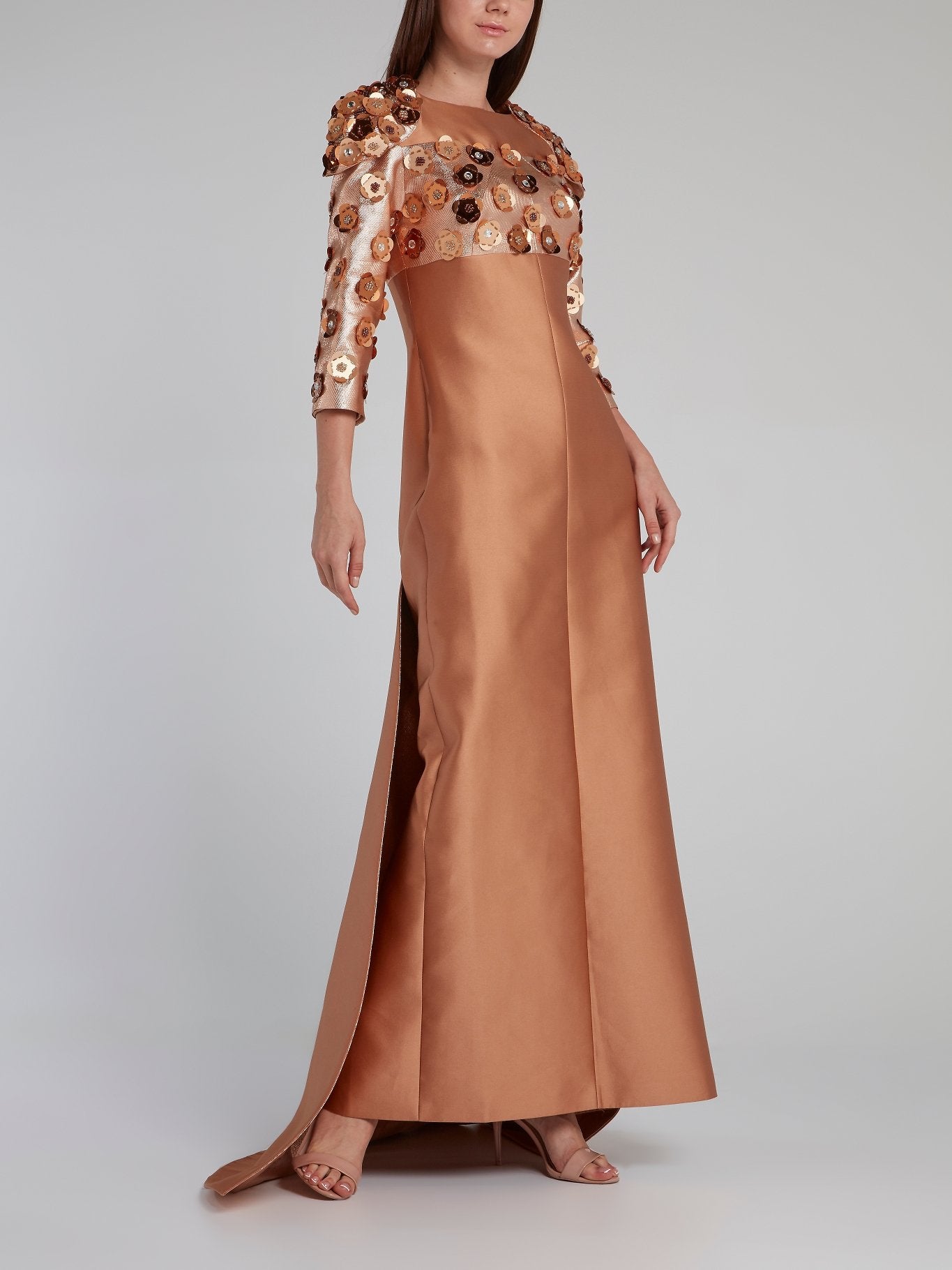 Bronze Beadwork Rear Zip Maxi Dress