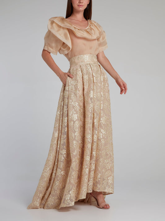 Beige Paisley Top and Skirt Co-Ord Set