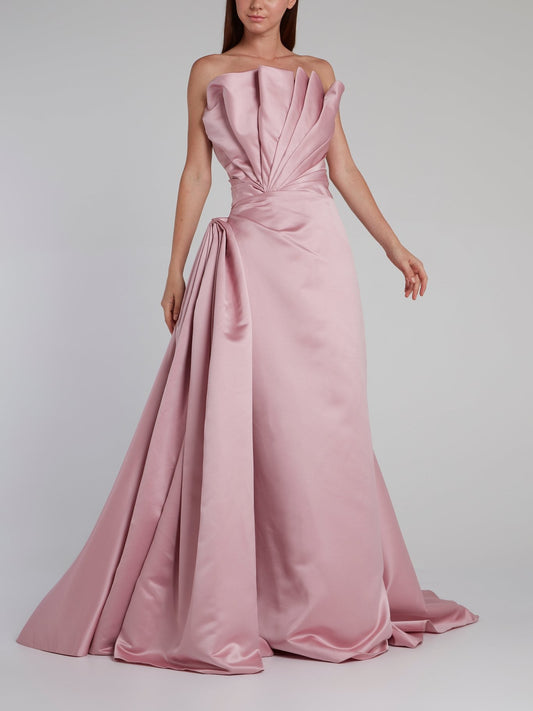 Pink Pleat Detail Mikado Gown