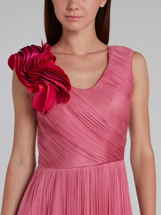 Pink Rose Detail Bustier Maxi Dress