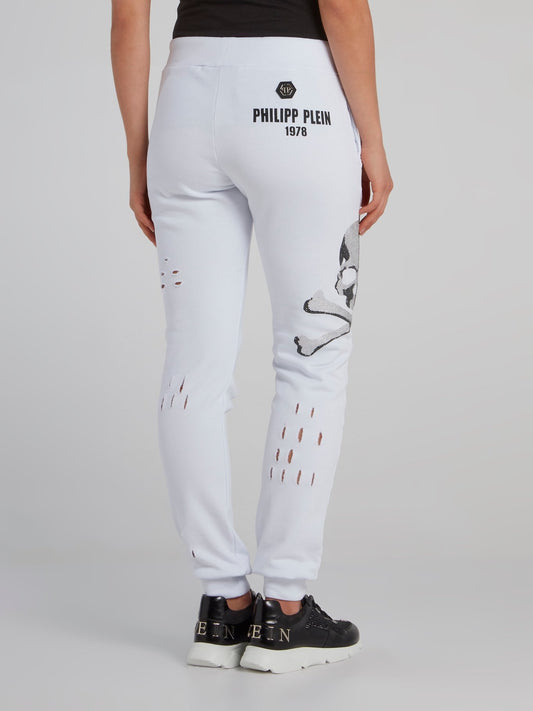 White Skull Distressed Jogging Trousers