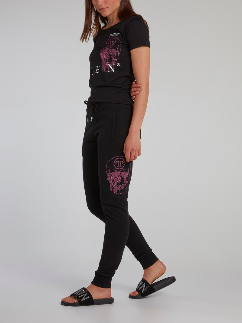 Black Embellished Skull Jogging Trousers