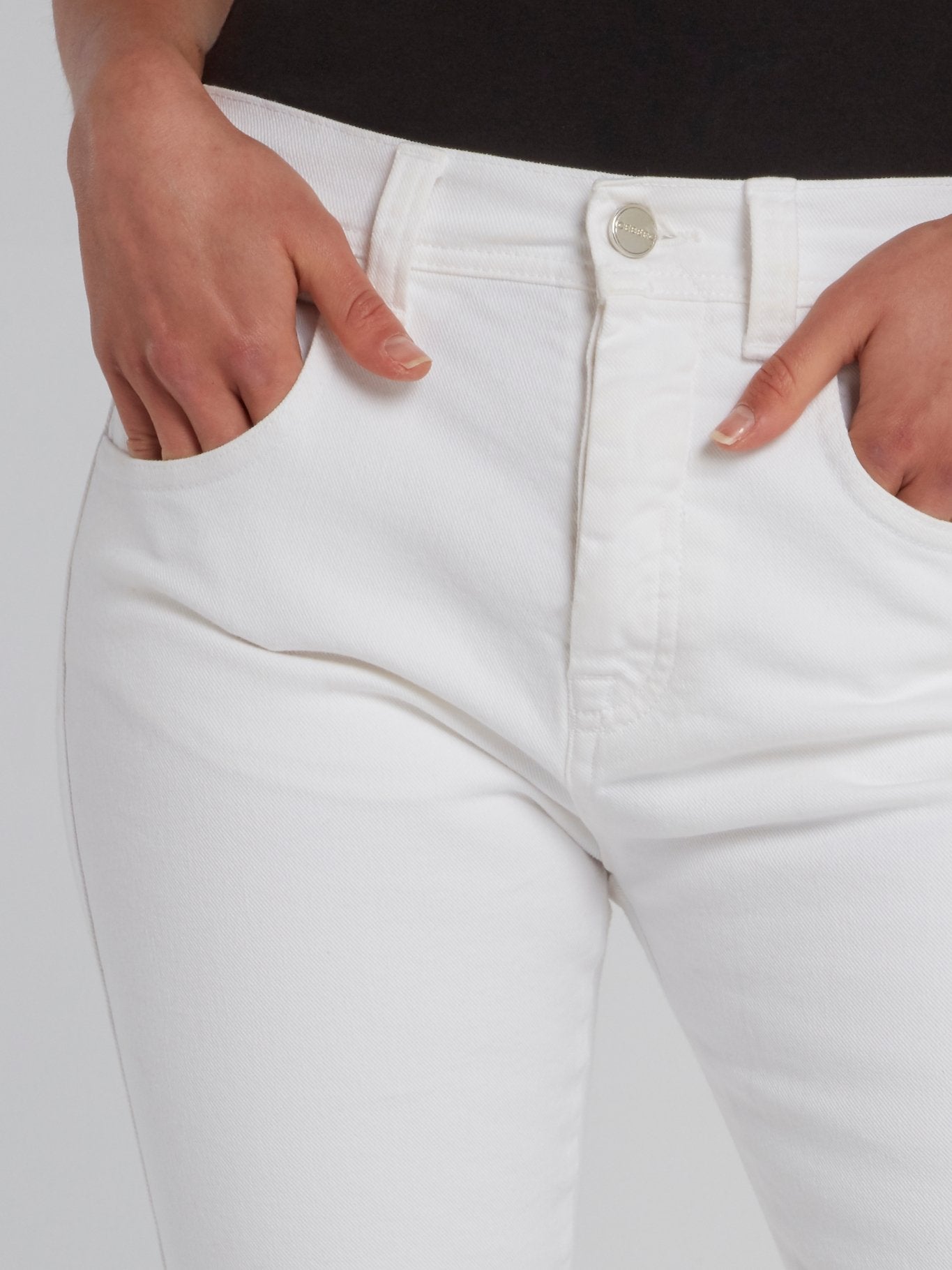 White Straight Cut Frayed Jeans