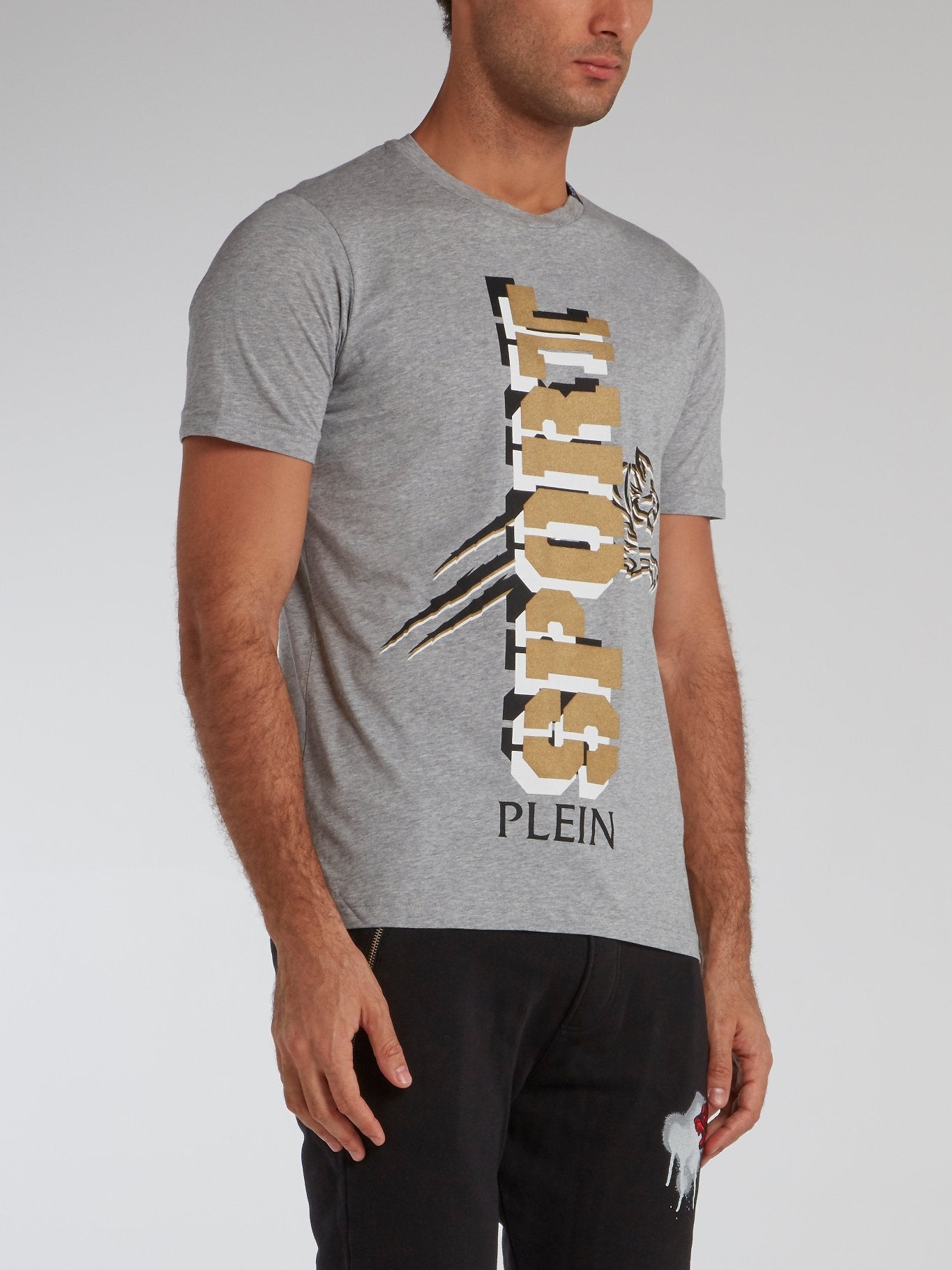 Grey Scratch Print Statement T-Shirt