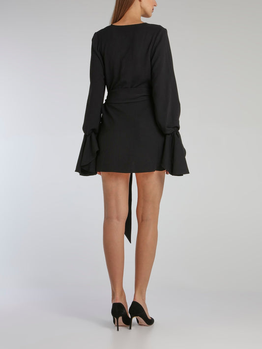 Black Flared Sleeve Mini Dress