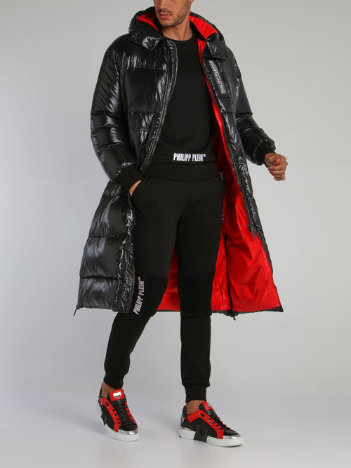 Black Logo Long Puffer Jacket