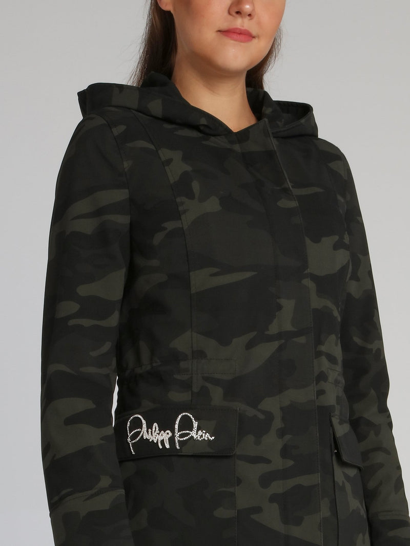 Detachable Fur Trim Camo Parka