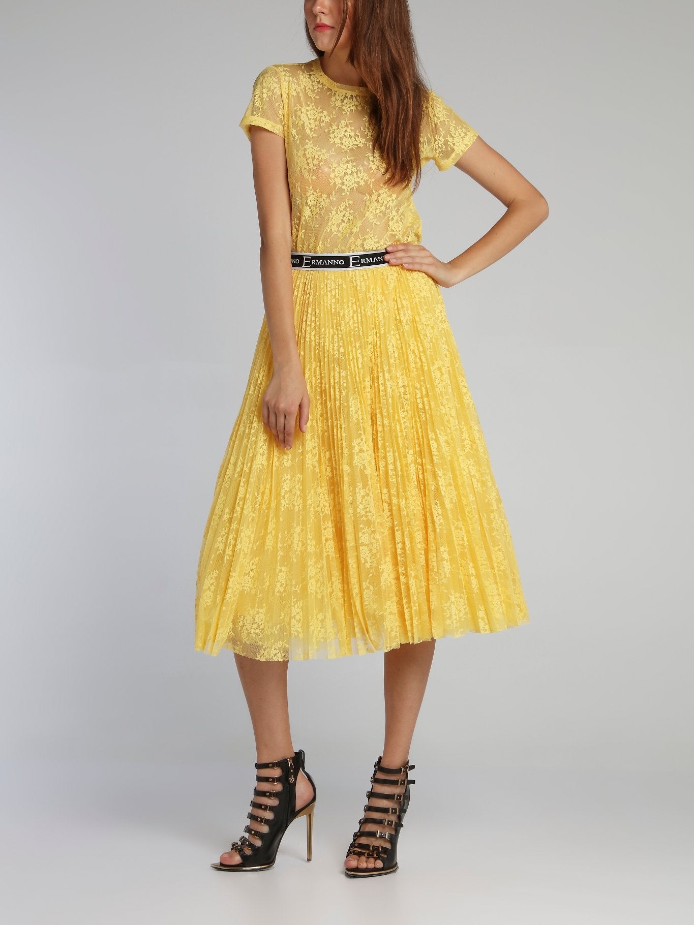 Yellow Accordion Tulle Midi Skirt