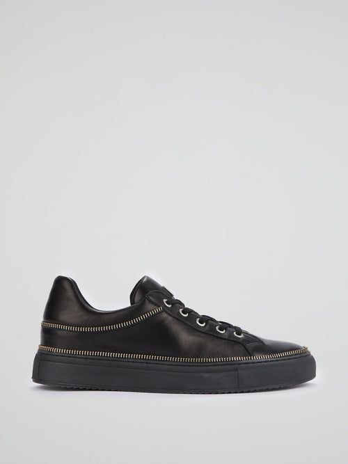 Black Zip Detail Leather Sneakers