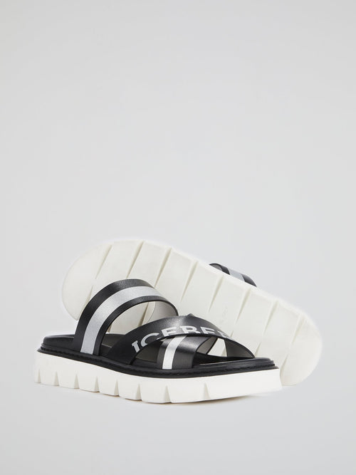 Logo Webbing Leather Sandals