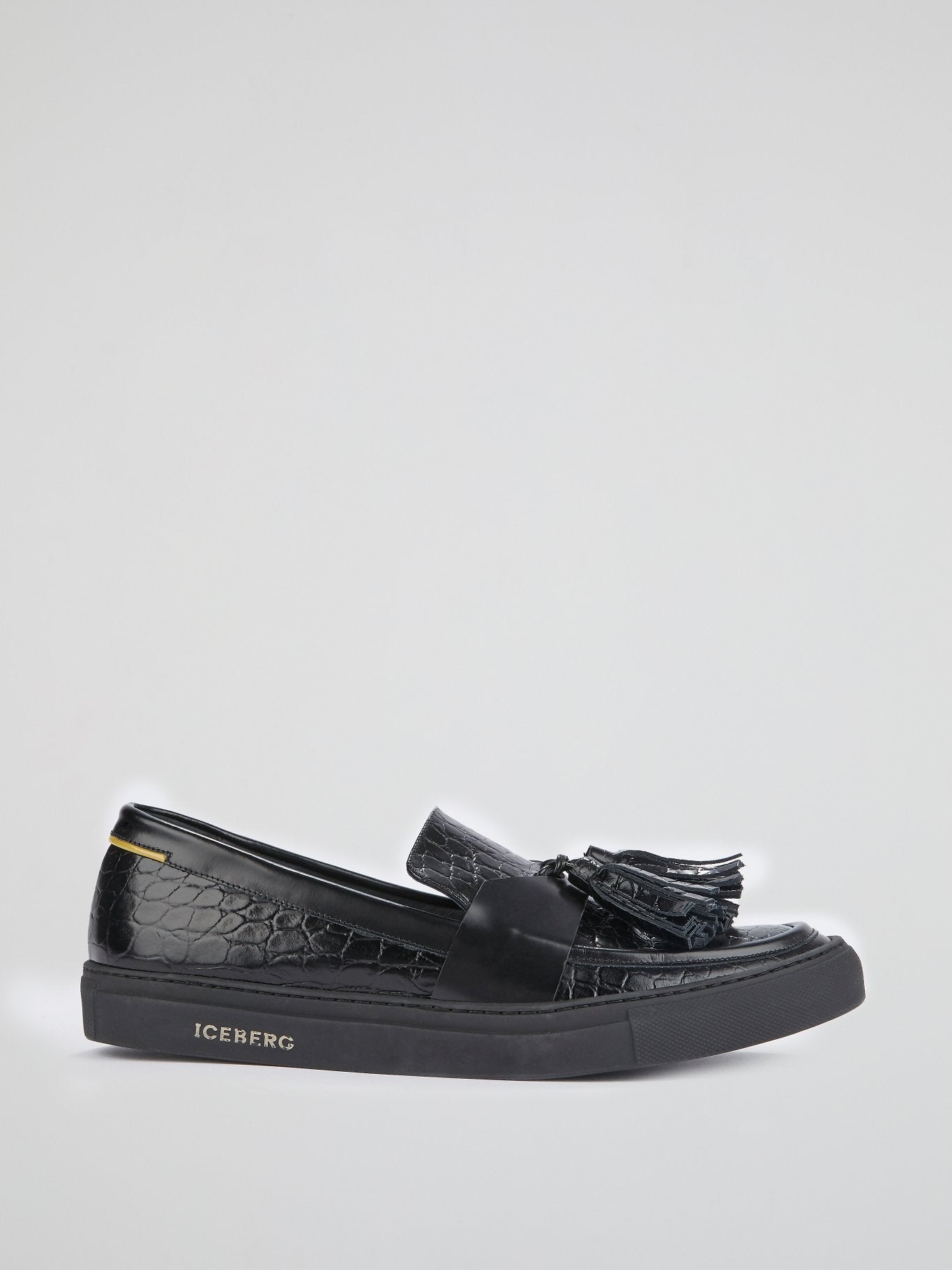 Black Crocodile Effect Tassel Loafers