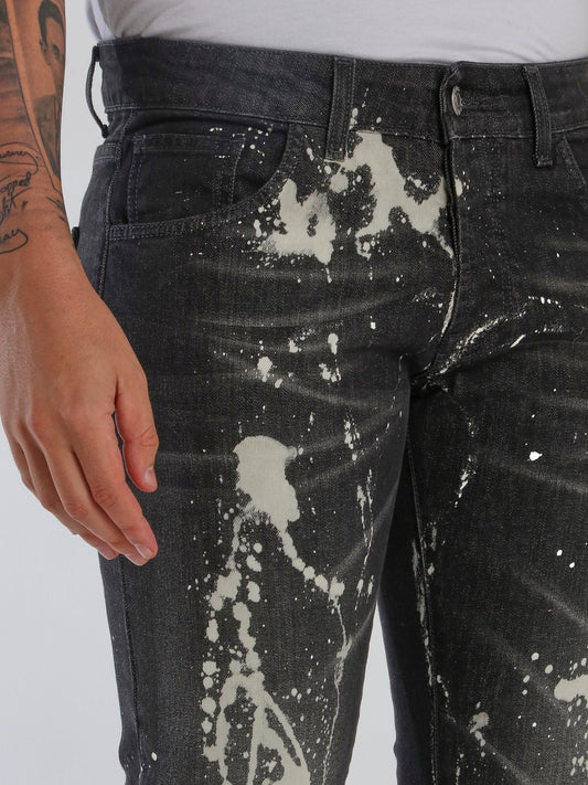 Black Paint Splashed Jeans
