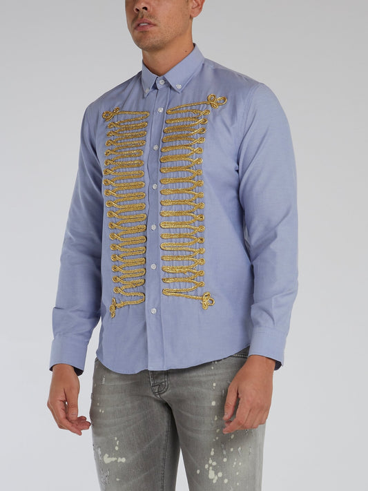 Blue Embroidered Button Down Shirt
