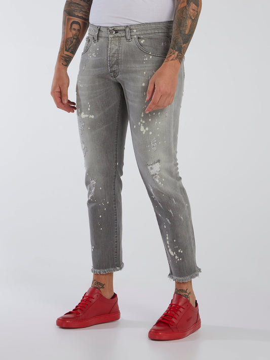 Grey Paint Splatter Frayed Jeans