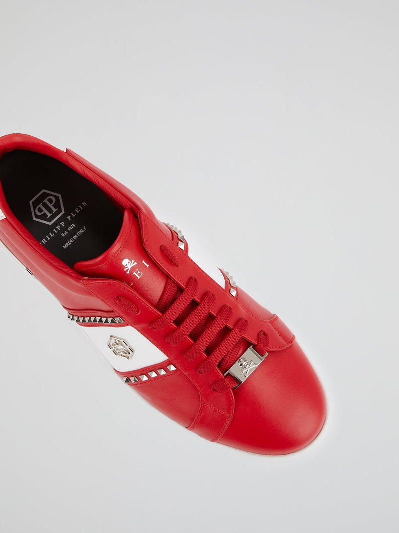 Red Colour Block Studded Sneakers