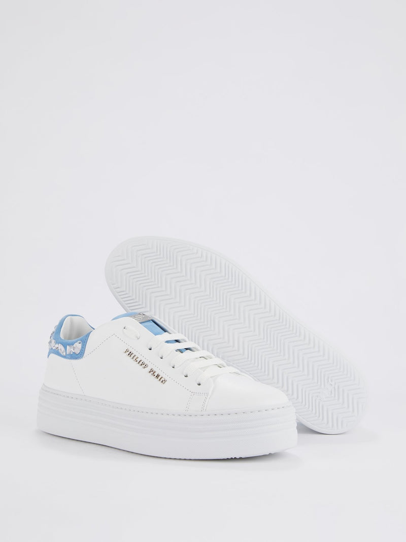 White Crystal Studded Platform Trainers